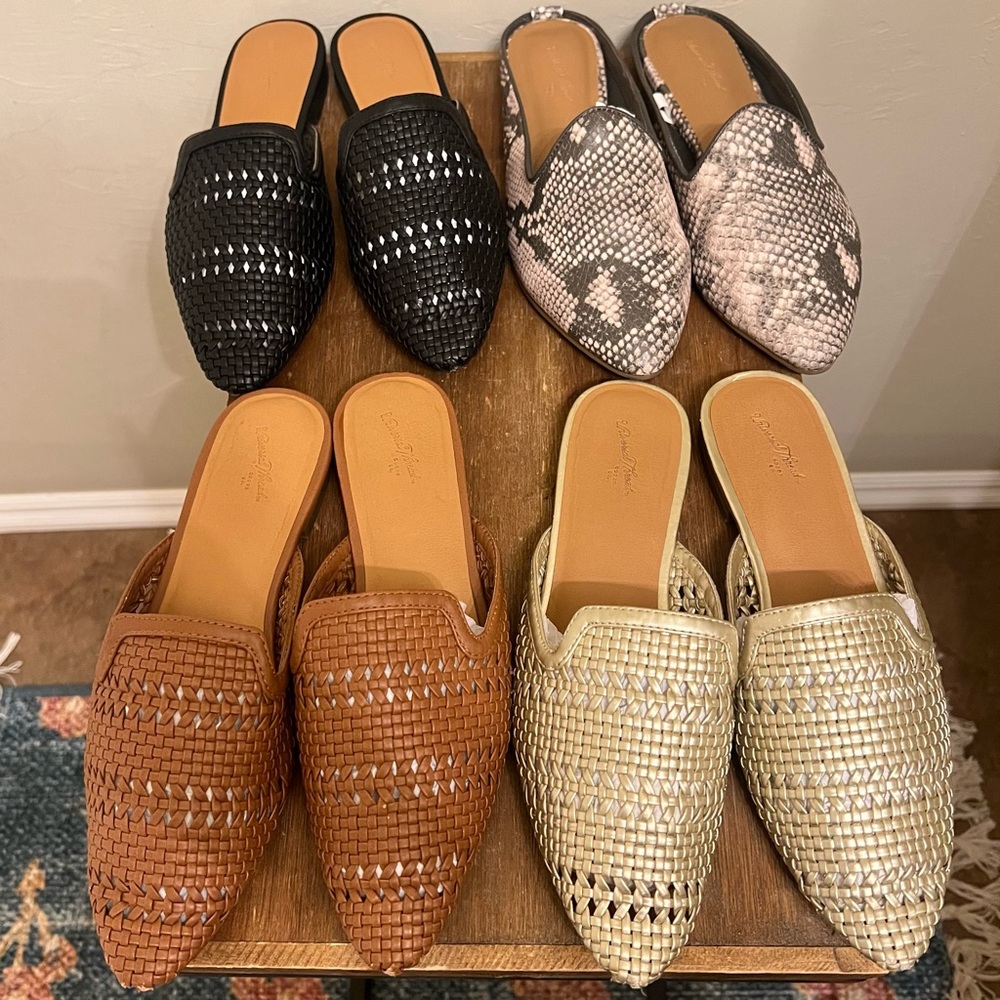Bundle Womens Universal Thread Whisper Woven Mules Size 7 Black/Gold/Brown/Snake